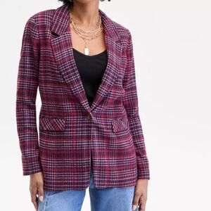 On 34th Women's Plaid Single-Button Blazer MEDIUM